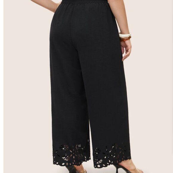 BloomChic Plus Size Laser Cut Elastic Waist Wide Leg Pants - Picture 2 of 4